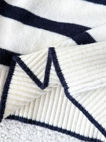 SHEIN Teen Girl Teen Girls Navy Blue White Striped Round Neck Sweater For Fall/Winter Back To School - Apricot - View 10