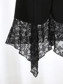 SHEIN Franclia 女款無袖西裝背心，透視蕾絲拼接，不對稱下擺，單鈕扣，辦公約會休閒時尚優雅黑色花卉夏季 - 黑色 - 查看 5