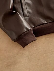 HIMLAND 男士純色PU皮革長袖拉鍊夾克，春季，戶外 - 彩色 - 查看 3