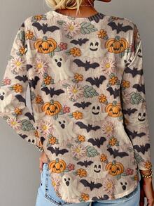EMERY ROSE Women's Halloween Ghost & Bat Print T-Shirt Fall Cloth For Women - Multicolor - View 2