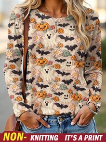 EMERY ROSE Women's Halloween Ghost & Bat Print T-Shirt Fall Cloth For Women - Multicolor - View 1