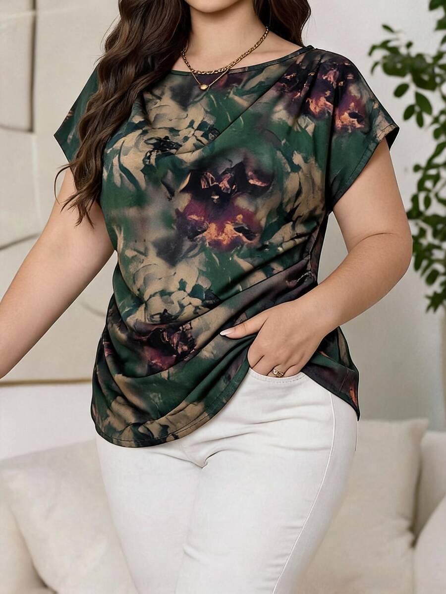 Reflora Chemise décontractée et polyvalente à imprimé floral pour femmes grandes tailles, pour sorties quotidiennes - Vert - Voir 1