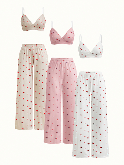 Bonmuse 3pcs Women's Printed Comfortable Underwear & Pants Set
