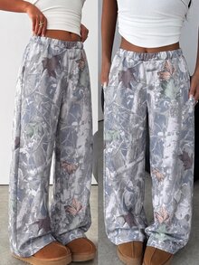 Tween Girl Tween Girl Knit Light Gray Loose Casual Versatile Drawstring Pocket Wide Leg Sweatpants - Multicolor - View 1