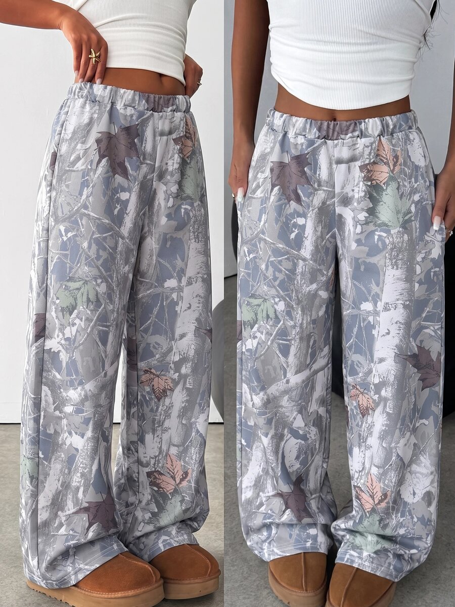 Tween Girl Tween Girl Knit Light Gray Loose Casual Versatile Drawstring Pocket Wide Leg Sweatpants - Multicolor - View 1
