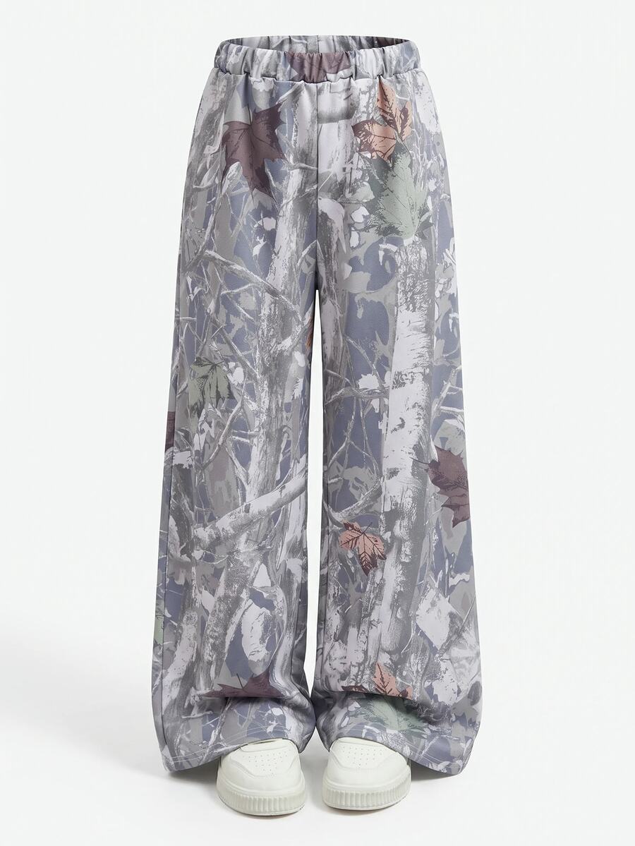Tween Girl Tween Girl Knit Light Gray Loose Casual Versatile Drawstring Pocket Wide Leg Sweatpants - Multicolor - View 1