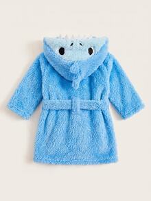 SHEIN Newborn Baby Boy/Girl Cartoon Duck 3D Pattern: Fleece Thick Hooded Long Sleeve Tie-Front Autumn Winter - Blue - View 2
