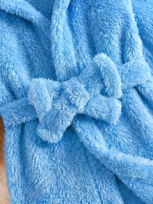 SHEIN Newborn Baby Boy/Girl Cartoon Duck 3D Pattern: Fleece Thick Hooded Long Sleeve Tie-Front Autumn Winter - Blue - View 4