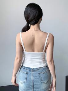 DAZY 女士基本肋紋背心上衣 - 白色 - 查看 3