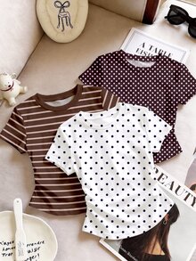 Tween Girl Tween Girl Dopamine Color, Leopard Print & Polka Dot, Tween Girls Simple Casual Ruched Waist 3pcs Pieces Set - Multicolor - View 1