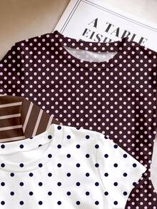 Tween Girl Tween Girl Dopamine Color, Leopard Print & Polka Dot, Tween Girls Simple Casual Ruched Waist 3pcs Pieces Set - Multicolor - View 4