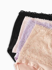Slumbrini 4pcs/Pack Women's Plus Size Soft Skin-Friendly Lace Trimmed Triangle Panties - Multicolor - View 9