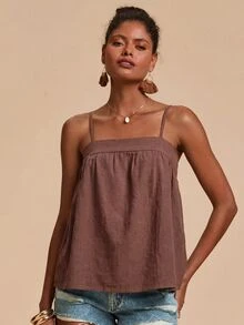 Travachic 女款夏季休閒波西米亞風摩卡棕色細肩帶背心，適合海灘、優雅職場穿搭、音樂節造型、鄉村風休閒穿搭 - 棕色 - 查看 3