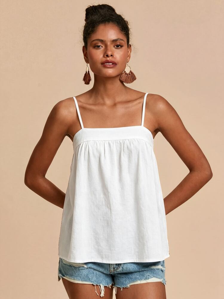Travachic Women's Solid Color Pleated Casual Camisole - White - View 6