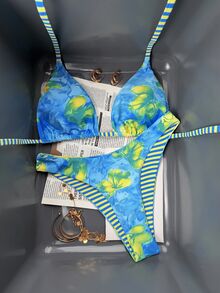 Swim Vcay 女士热带花卉露背系带性感比基尼套装，适合海滩度假、嘉年华，色彩缤纷的比基尼套装，女士两件套泳装，度假比基尼套装，泳装绿洲两件套，春夏两件套沙滩套装 - 彩色 - 查看 4