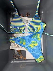 Swim Vcay 女士热带花卉露背系带性感比基尼套装，适合海滩度假、嘉年华，色彩缤纷的比基尼套装，女士两件套泳装，度假比基尼套装，泳装绿洲两件套，春夏两件套沙滩套装 - 彩色 - 查看 2