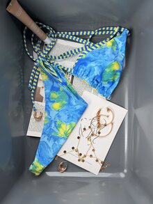 Swim Vcay 女士热带花卉露背系带性感比基尼套装，适合海滩度假、嘉年华，色彩缤纷的比基尼套装，女士两件套泳装，度假比基尼套装，泳装绿洲两件套，春夏两件套沙滩套装 - 彩色 - 查看 5