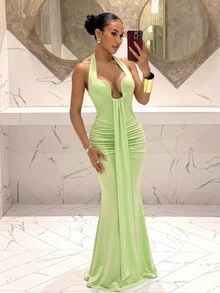 Slaydiva Nuevo vestido de verano elegante de escote profundo en forma de sirena, color amarillo, adecuado para fiestas, cumpleaños, bares, discotecas, San Valentín, Halloween, Navidad - Amarillo - Ver 5