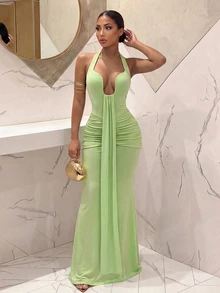Slaydiva Nuevo vestido de verano elegante de escote profundo en forma de sirena, color amarillo, adecuado para fiestas, cumpleaños, bares, discotecas, San Valentín, Halloween, Navidad - Amarillo - Ver 6