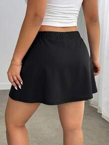 Hourglow Plus Size Women Solid Color Casual Versatile Daily Skorts Fall - Black - View 2