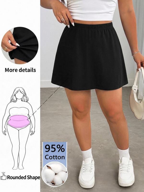 Hourglow Plus Size Women Solid Color Casual Versatile Daily Skorts Fall
