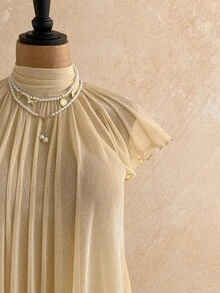 Soleia New Asymmetrical Romantic Ruffle Women's Top For Date, Afternoon Tea, Vacation, Music Festival, Beach, Boho, Fall Women, Vintage, Holiday - Apricot - View 6