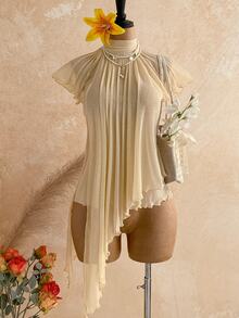 Soleia New Asymmetrical Romantic Ruffle Women's Top For Date, Afternoon Tea, Vacation, Music Festival, Beach, Boho, Fall Women, Vintage, Holiday - Apricot - View 3