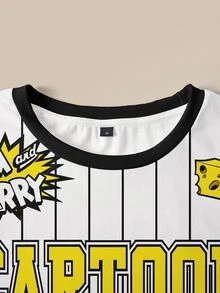 TOM & JERRY X SHEIN Men's Cute Cartoon Pattern Striped Print Colorblock Crew Neck T-Shirt - White - View 5