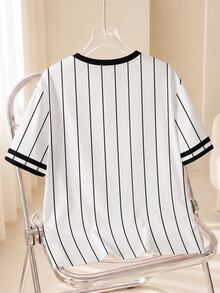 TOM & JERRY X SHEIN Men's Cute Cartoon Pattern Striped Print Colorblock Crew Neck T-Shirt - White - View 2