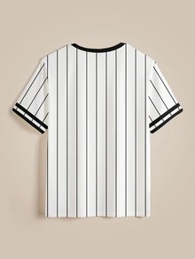 TOM & JERRY X SHEIN Men's Cute Cartoon Pattern Striped Print Colorblock Crew Neck T-Shirt - White - View 4
