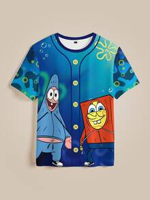 SpongeBob SquarePants | SHEIN Men's Cartoon Print Crew Neck Short Sleeve Casual T-Shirt - White - View 3