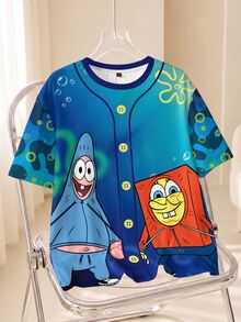 SpongeBob SquarePants | SHEIN Men's Cartoon Print Crew Neck Short Sleeve Casual T-Shirt - White - View 1