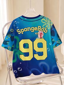SpongeBob SquarePants | SHEIN Men's Cartoon Print Crew Neck Short Sleeve Casual T-Shirt - White - View 2