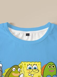 SpongeBob SquarePants | SHEIN Men's Letter Print Crew Neck Short Sleeve Casual Loose Fit T-Shirt - White - View 5