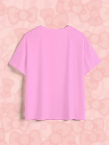 HELLO KITTY AND FRIENDS | SHEIN تي شيرت كاجوال صيفي بطبعة كرتونية مقاس كبير - أبيض - مشاهدة 4