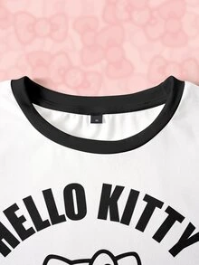 HELLO KITTY AND FRIENDS | SHEIN Men's Letter Cartoon Print Crew Neck Short Sleeve Casual T-Shirt - White - View 5