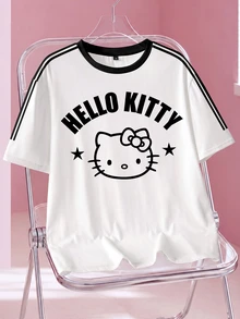 HELLO KITTY AND FRIENDS | SHEIN Men's Letter Cartoon Print Crew Neck Short Sleeve Casual T-Shirt - White - View 1