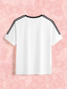 HELLO KITTY AND FRIENDS | SHEIN Men's Letter Cartoon Print Crew Neck Short Sleeve Casual T-Shirt - White - View 4