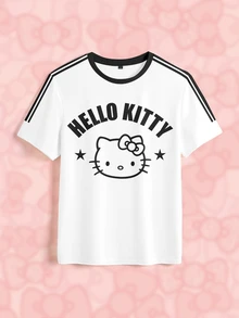 HELLO KITTY AND FRIENDS | SHEIN Men's Letter Cartoon Print Crew Neck Short Sleeve Casual T-Shirt - White - View 3