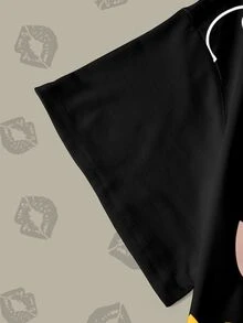 Betty Boop x SHEIN 大尺碼夏季休閒 Anti Social 卡通印花 T-shirt 正式度假風 黑色 - 白色 - 查看 6