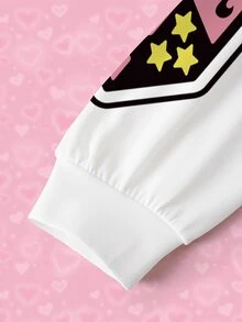 THE POWERPUFF GIRLS X SHEIN Plus Size Women's Letter Cartoon Graphic Round Neck Casual Cute Kawaii Daily Graduation Club Long Sleeve Sweatshirt White Winter - White - View 6
