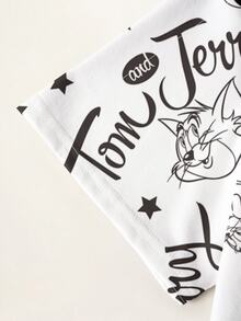 TOM & JERRY X SHEIN 男士卡通印花圓領短袖休閒T恤 - 白色 - 查看 6
