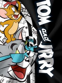 TOM & JERRY X SHEIN 男士卡通印花圓領短袖休閒T恤 - 白色 - 查看 7