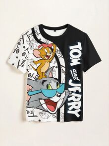 TOM & JERRY X SHEIN 男士卡通印花圓領短袖休閒T恤 - 白色 - 查看 3