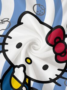 HELLO KITTY AND FRIENDS | SHEIN Kaos Ukuran Besar Kasual Musim Panas Motif Garis Kartun - Putih - View 7