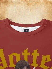 HARRY POTTER X SHEIN Women's Summer Casual Streetwear Cartoon Print T-Shirt School Dark Red - White - View 5