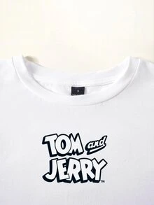 TOM & JERRY X SHEIN 卡通與字母圖案短袖T恤 - 白色 - 查看 5