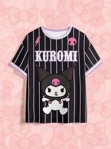 HELLO KITTY AND FRIENDS | SHEIN 大尺碼卡通圖案條紋印花短袖圓領T恤 - 白色 - 查看 3