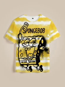 SpongeBob SquarePants | SHEIN 男士卡通印花圓領短袖休閒T恤 - 白色 - 查看 3
