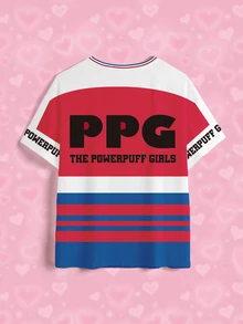 THE POWERPUFF GIRLS X SHEIN Plus Size Women's Crew Neck Cartoon Print Casual Traditional Summer T-Shirt Formal Vacation White - White - View 4